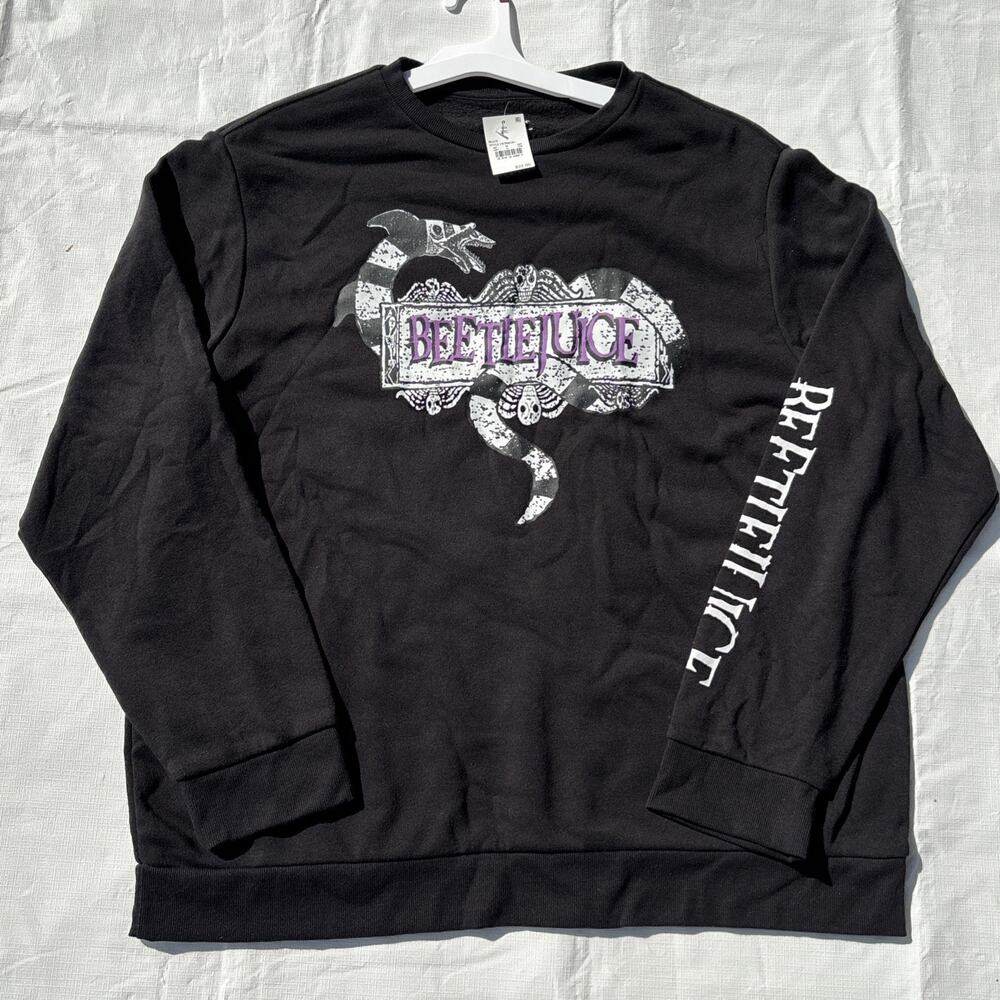 Beetlejuice Graphic Sweatshirt Sweater Mens 2XL Black Fleece Michael Keaton